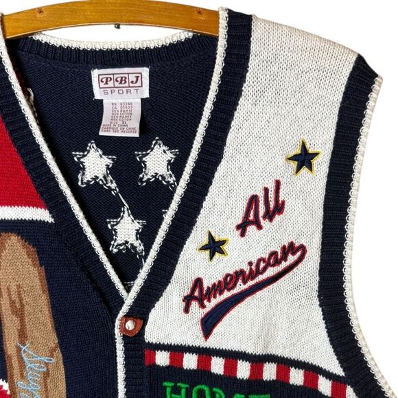Vintage PBJ Sport Women’s Sz XL Baseball Theme Vest Button Down All American - Picture 3 of 8